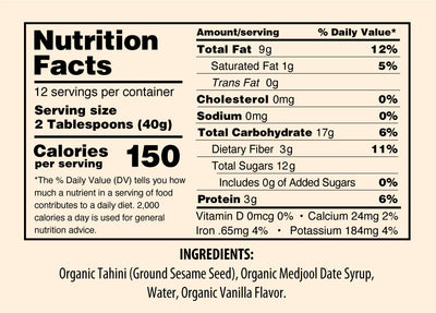 Datehini Vanilla Nutrition Facts
