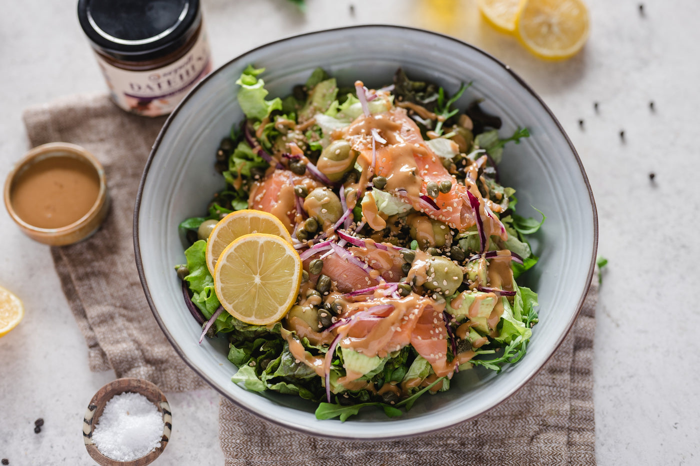 Recipe: Salmon Salad with Datehini Sauce