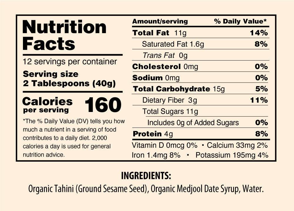 Datehini Nutrition Facts Panel